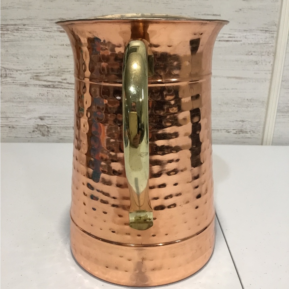 Vintage Hammered / Dimpled Copper Pitcher With Brass Handle Made In India - Picture 4 of 10
